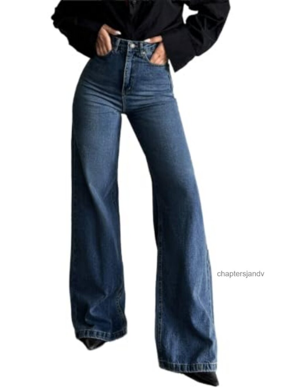 SHEWIN Women's High Waisted Flare Wide Leg Jeans Stretchy Cotton Blend